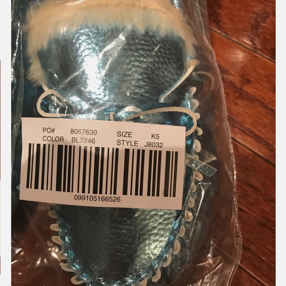 J.CREW GIRLS' METALLIC MOCCASINS SIZE K5 METALLIC BLUE J8032 - Picture 7 of 8